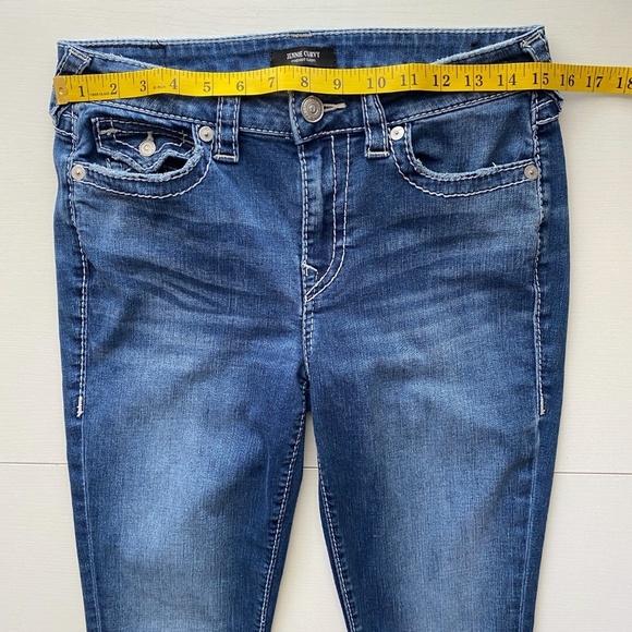 True Religion Jennie Curvy Big T Mid Rise Capri Flap Blue Jeans Size 30 - Picture 12 of 15